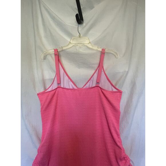 4XL Pink Textured One-Piece Swimsuit Adjustable Strap Ruched Sides Keyhole Front - Picture 6 of 10